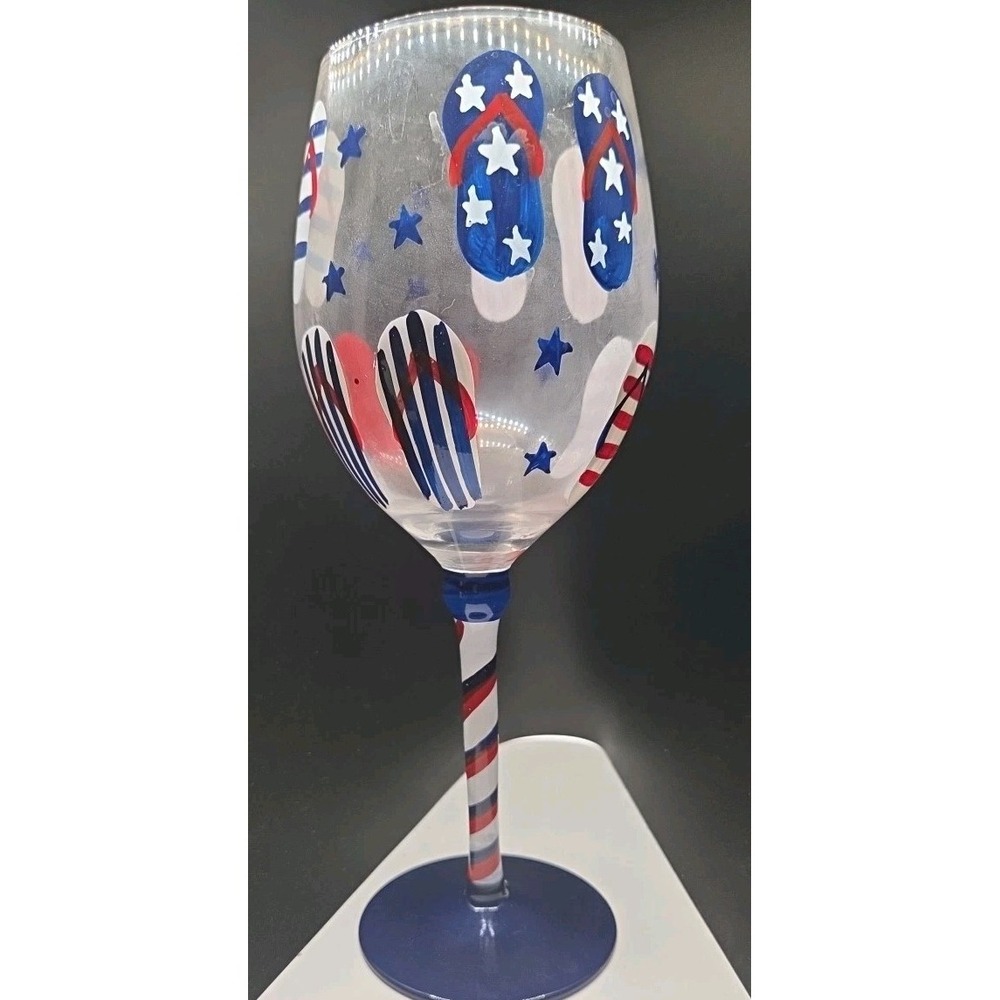 Pier 1 Patriotic Hand Blown Wine Water Goblet Retired Contemporary Glass EUC‎ - Picture 2 of 4
